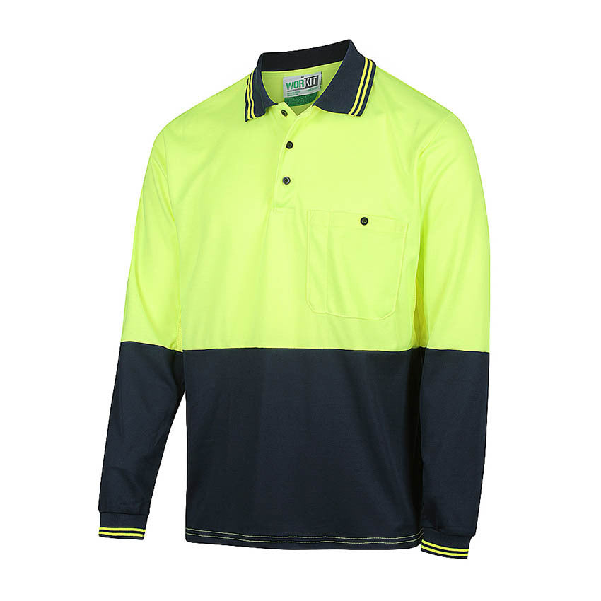 WORKIT Long Sleeve Poly Cotton Polo Shirt - Two Tone