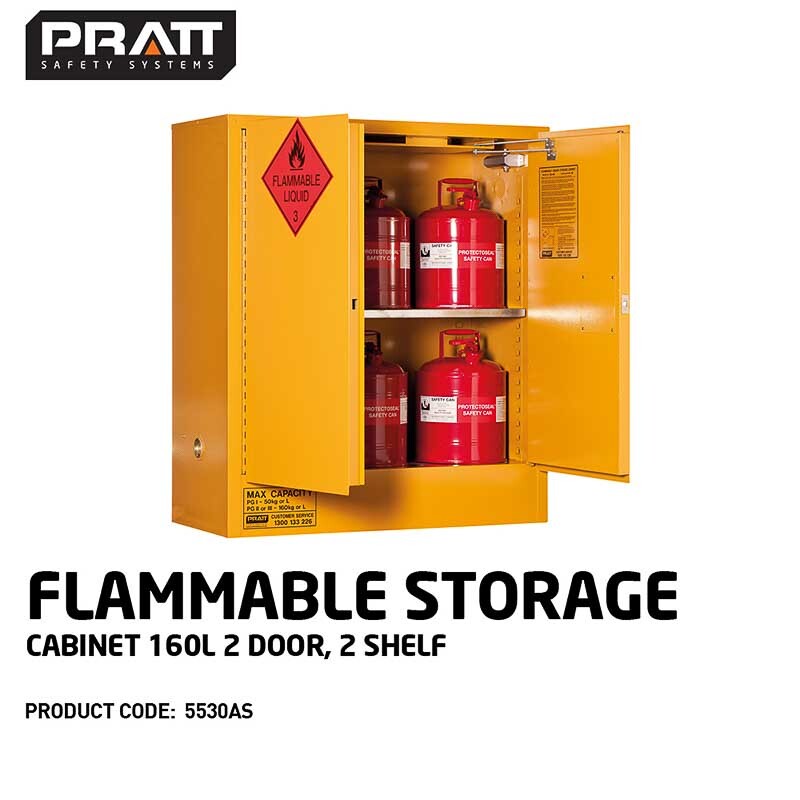 Flammable Storage Cabinet 160L 2 Door 2 Shelf