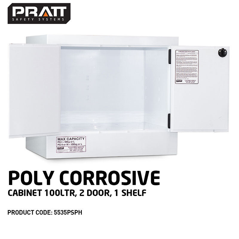 Poly Corrosive Cabinet 100LTR 2 Door 1 Shelf