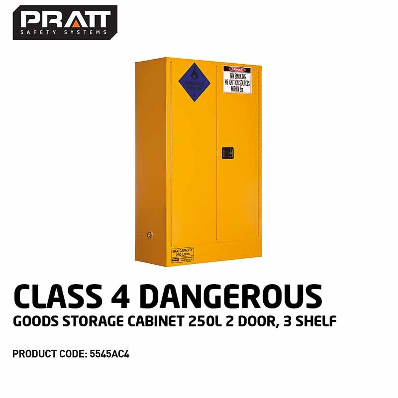 Class 4 Dangerous Goods Storage Cabinet 250L 2 Door 3 Shelf