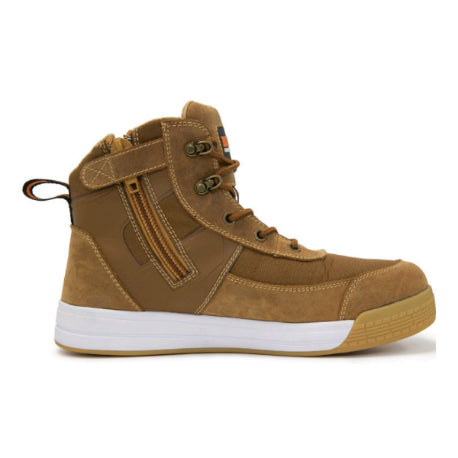Bison Dune Zip Side Lace Up High Top Safety Boot Brown