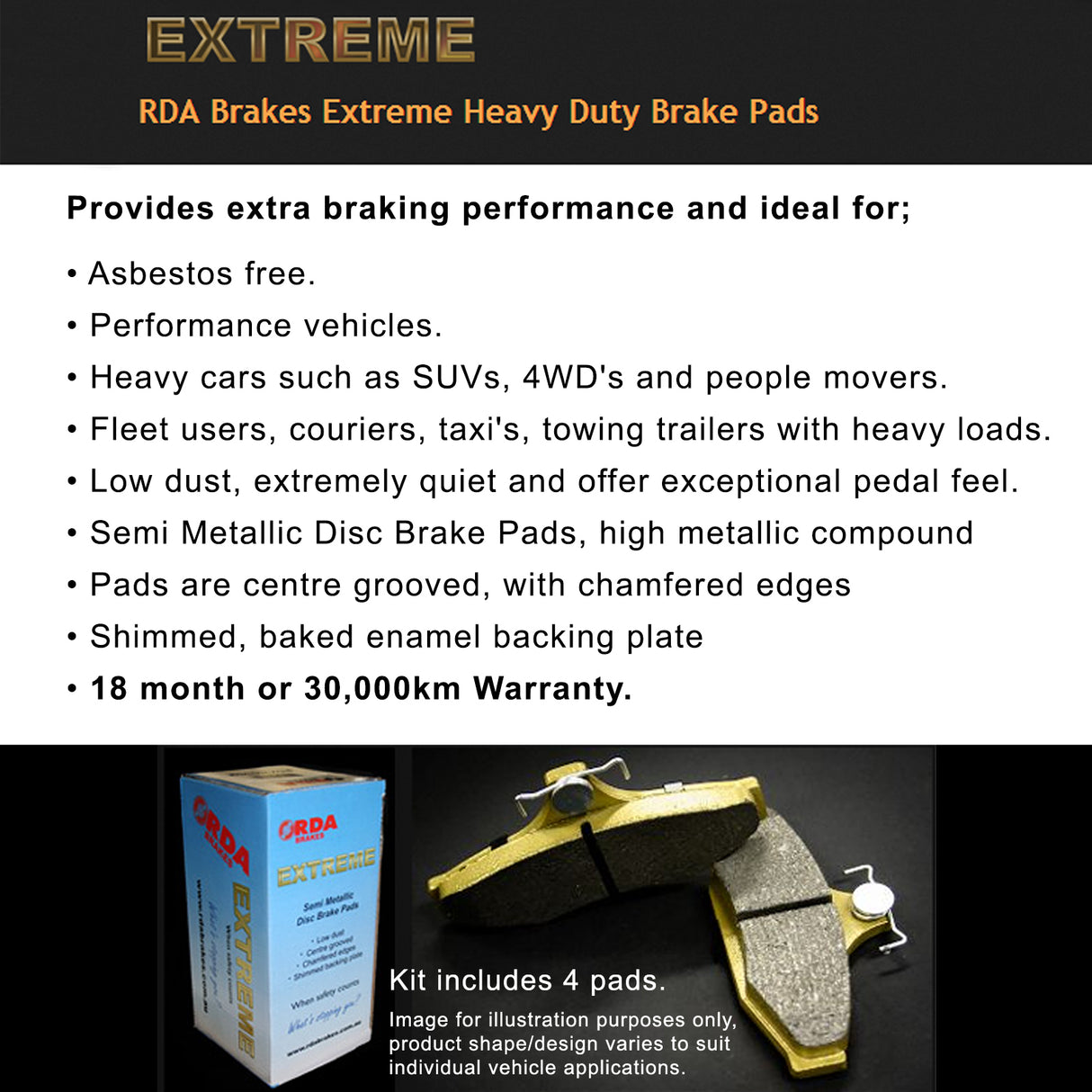 RDA Front Extreme Disc Brake Pads for Jeep Commander 5.7L 12/2005-ON