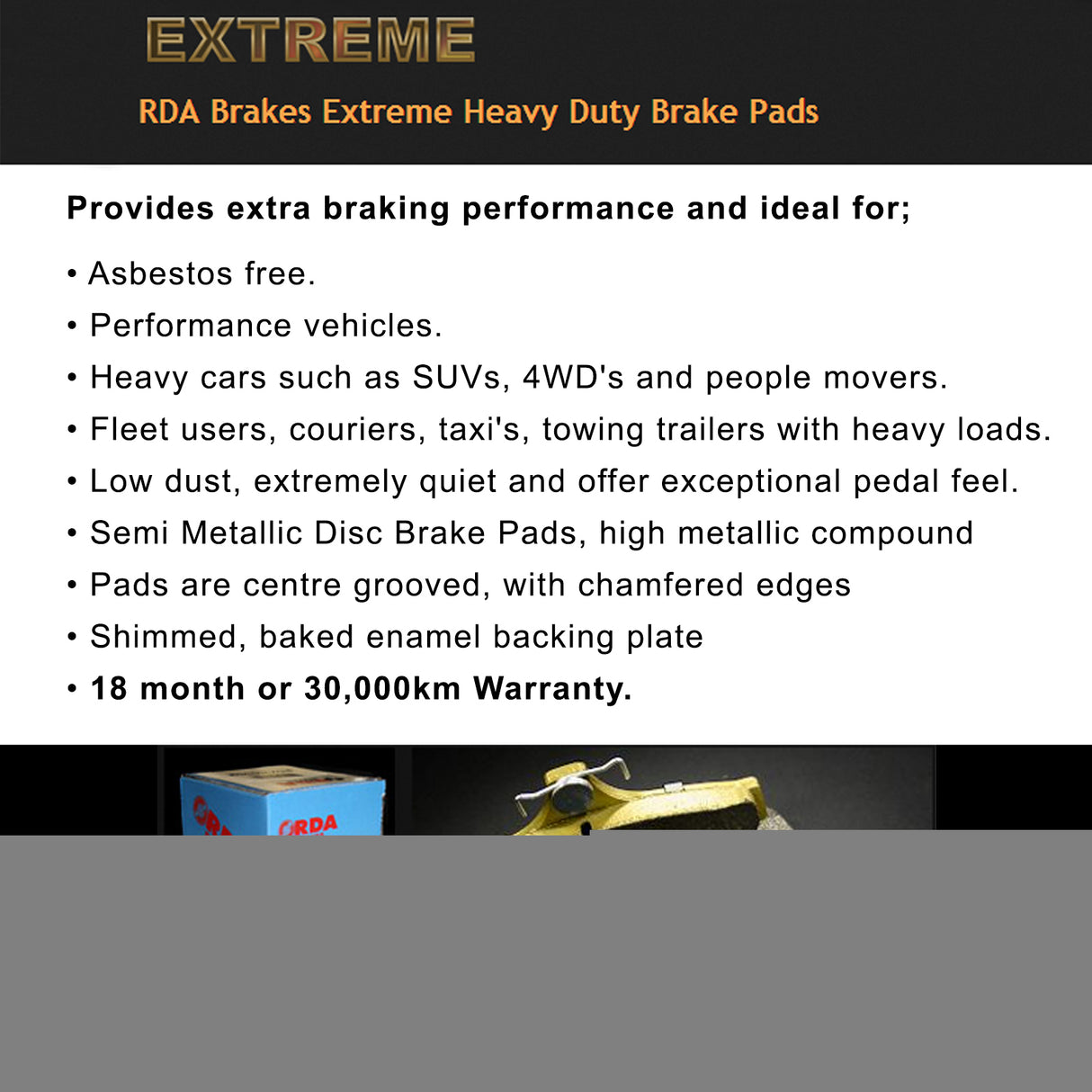 RDA Front HD Disc Brake Pads Mazda B Series 4WD B2500 12/2002-4/2006 MAN-HUBS