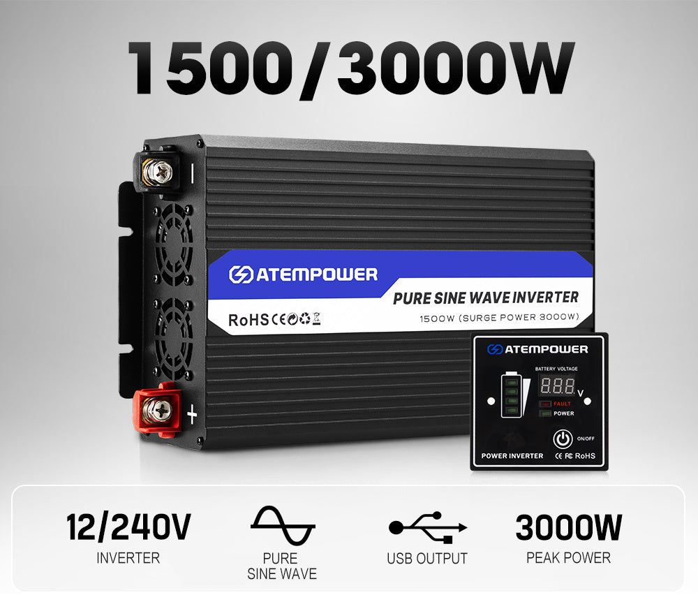 Atem Power Pure Sine Wave Power Inverter 1500W/3000W 12V to 240V Camping Car Boat