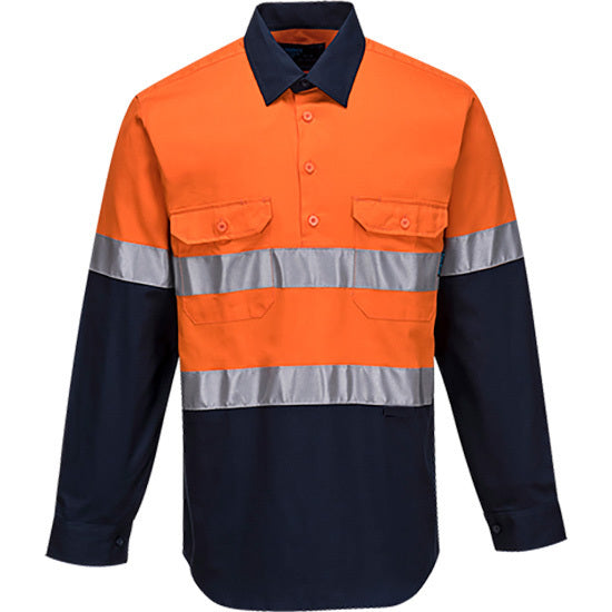 Prime Mover Hi-Vis Two Tone Regular Weight Long Sleeve Closed Front Shirt with Tape