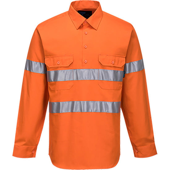 Prime Mover Hi-Vis Long Sleeve Closed Front Shirt with Tape