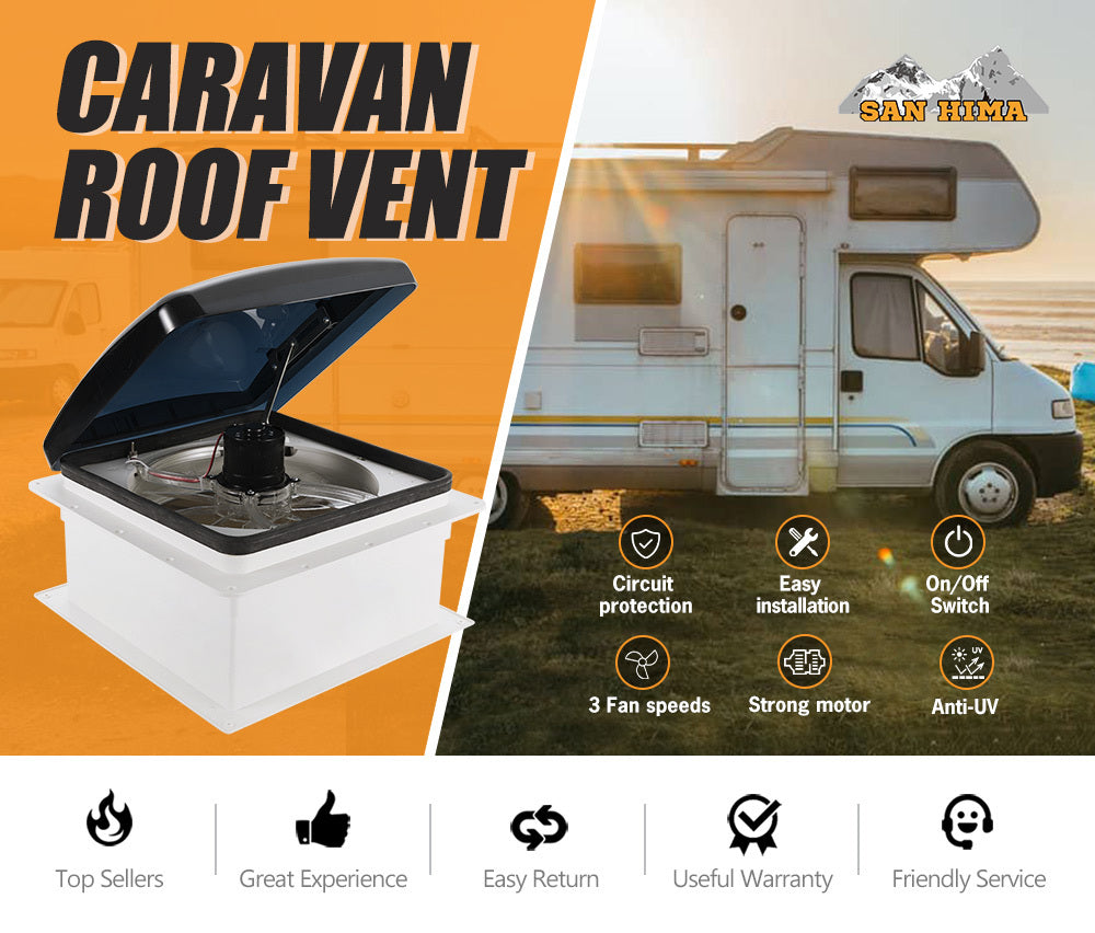 SAN HIMA Caravan Roof Vent Hatch & 3 Speed Pop-Up Fan 12V