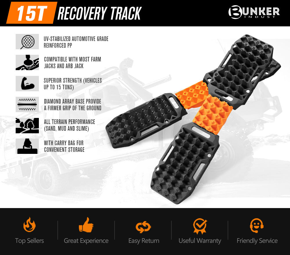 BUNKER INDUST Pair Recovery Tracks Sand Track Black 15T 4WD Car Accessories 4x4