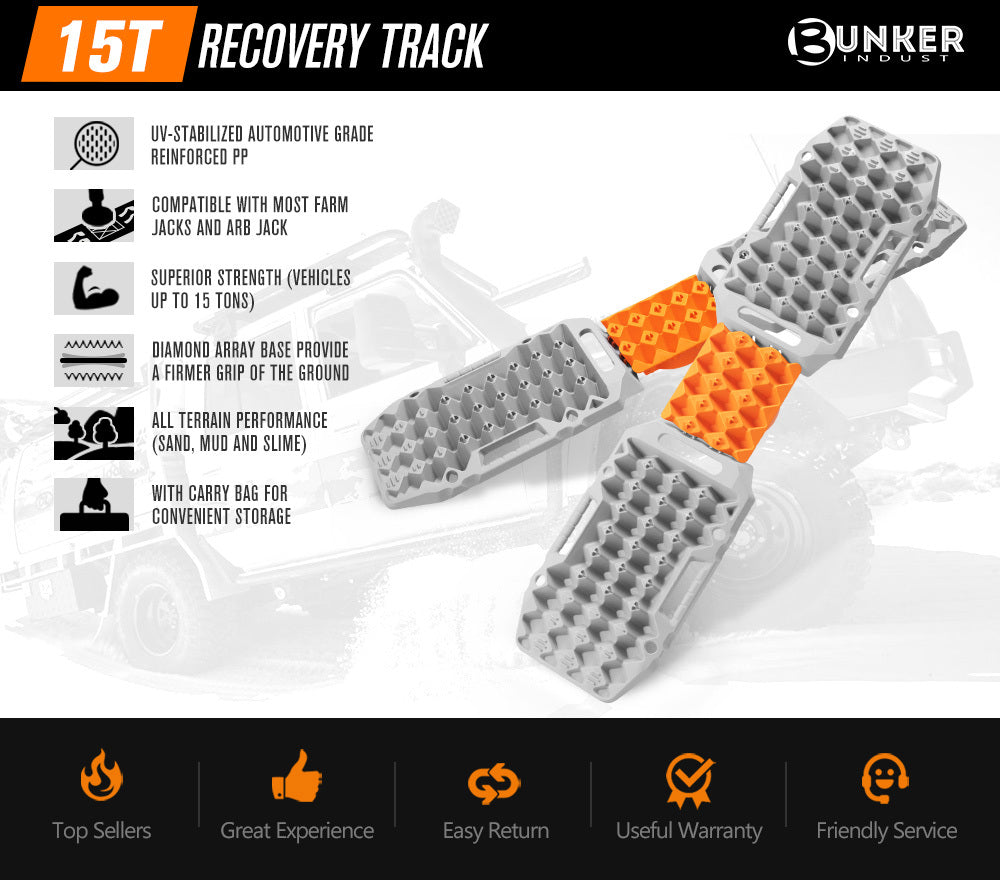 BUNKER INDUST Pair Recovery Tracks Sand Track 15T 4WD Car Accessories 4x4 Grey