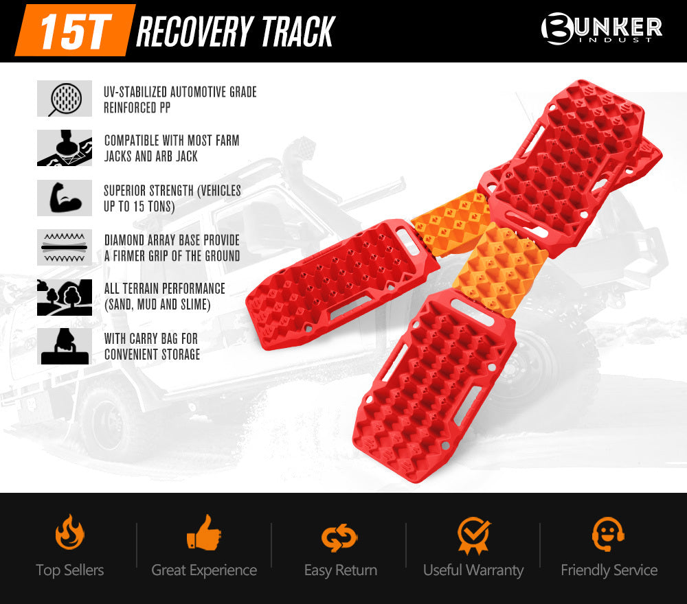 BUNKER INDUST Pair Recovery Tracks Sand Track Red 15T 4WD Car Accessories 4x4