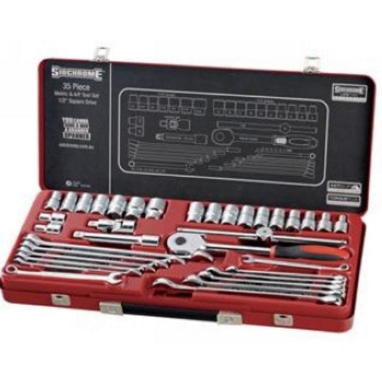 Sidchrome 35 Piece 1/2 Drive Socket & Spanner Set - Metric/AF SCMT10184"