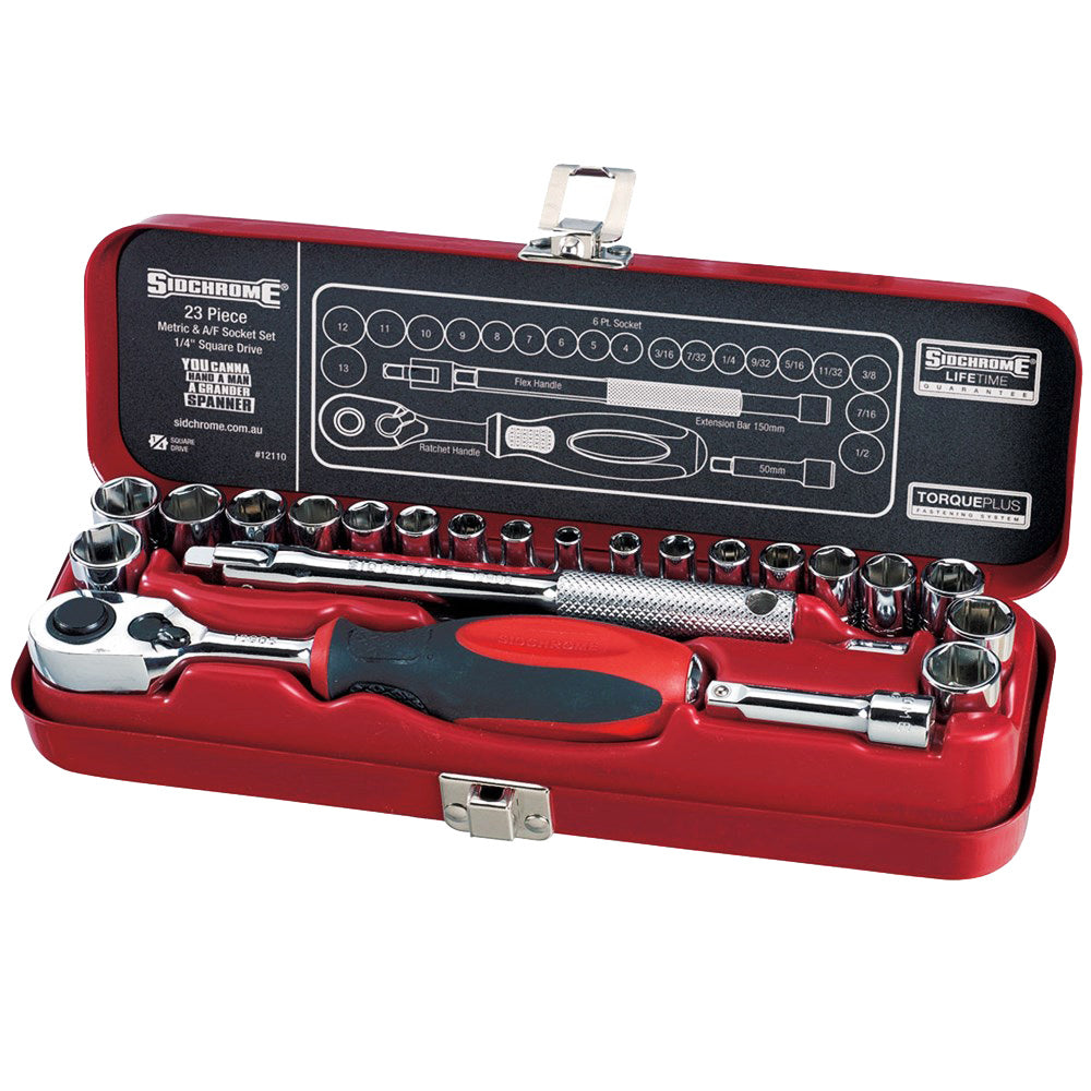 Sidchrome 23 Piece 1/4 Drive Socket Set - Metric/AF SCMT12110"