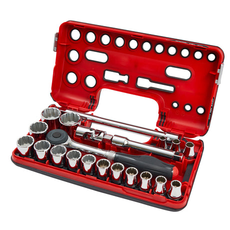Sidchrome 21 Piece (Metric) 1/2 Drive Socket Set with Dual Function Rotator Ratchet SCMT14151"
