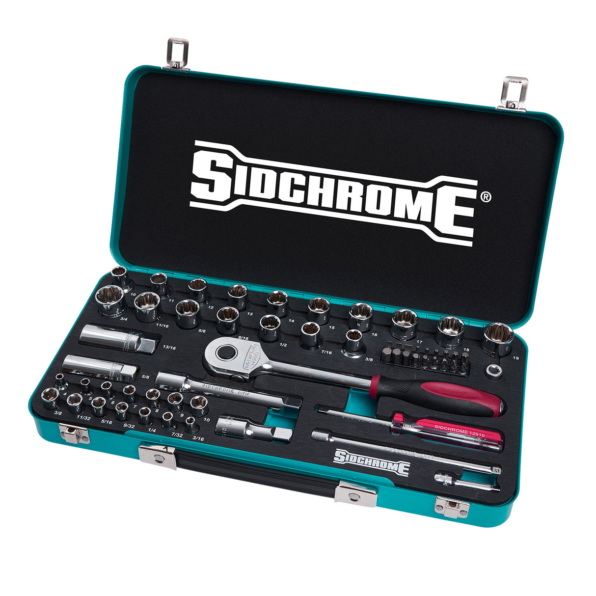 Sidchrome 58 Piece Hyper Colour Series 1/4 & 1/2" Drive Socket Set (Teal) SCMT19754HT"