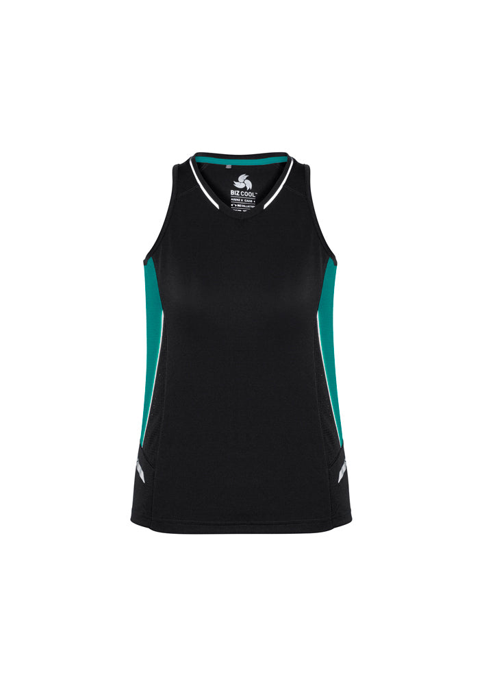 Biz Collection Ladies Renegade Singlet Black/Teal/Silver