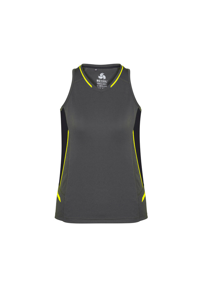 Biz Collection Ladies Renegade Singlet Grey/Black/Fluoro Yellow