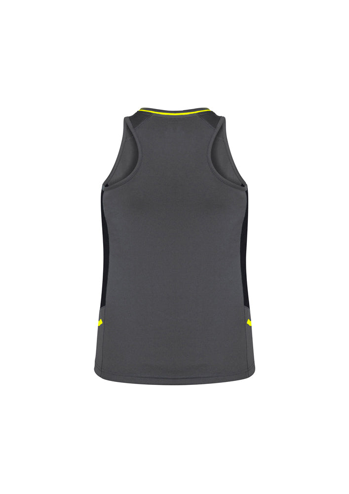 Biz Collection Ladies Renegade Singlet Grey/Black/Fluoro Yellow