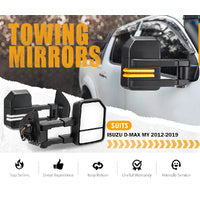 SAN HIMA Pair Extendable Towing Mirrors for Isuzu D-MAX MY2012-MY2019 Black