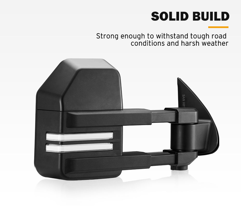 SAN HIMA Pair Extendable Towing Mirrors for Toyota HILUX 2005-2015 Black