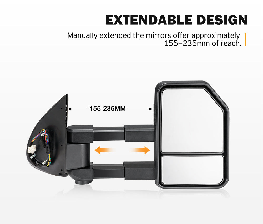 SAN HIMA Pair Extendable Towing Mirrors for Toyota HILUX 2005-2015 Black