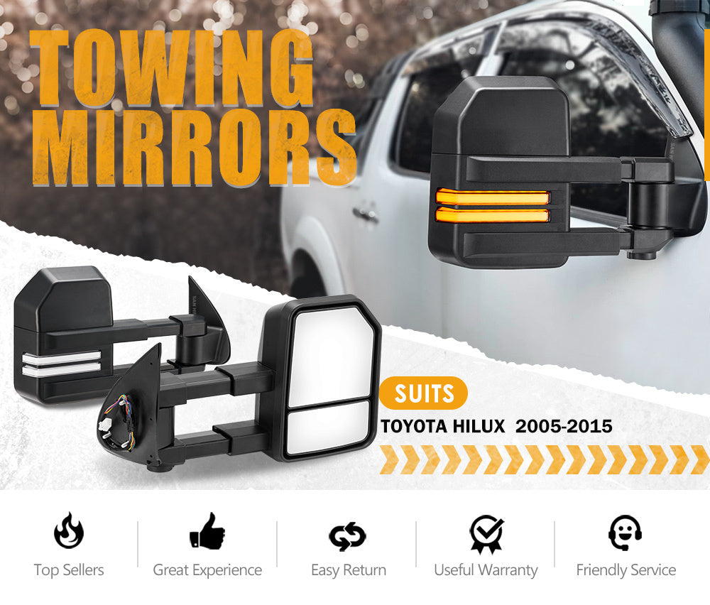 SAN HIMA Pair Extendable Towing Mirrors for Toyota HILUX 2005-2015 Black