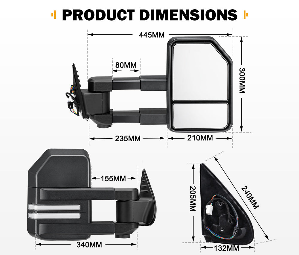 SAN HIMA Extendable Towing Mirrors for Toyota Hilux 2015-ON