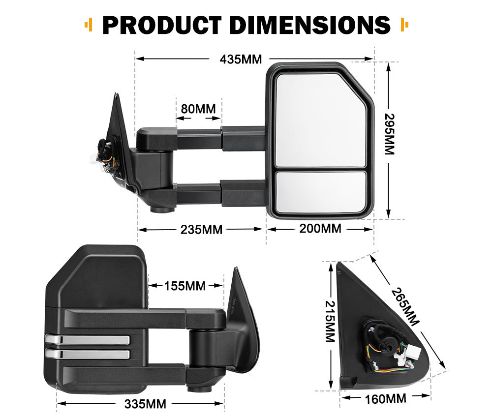 SAN HIMA Extendable Towing Mirrors for Mitsubishi Triton MQ/MR 2015 - ON