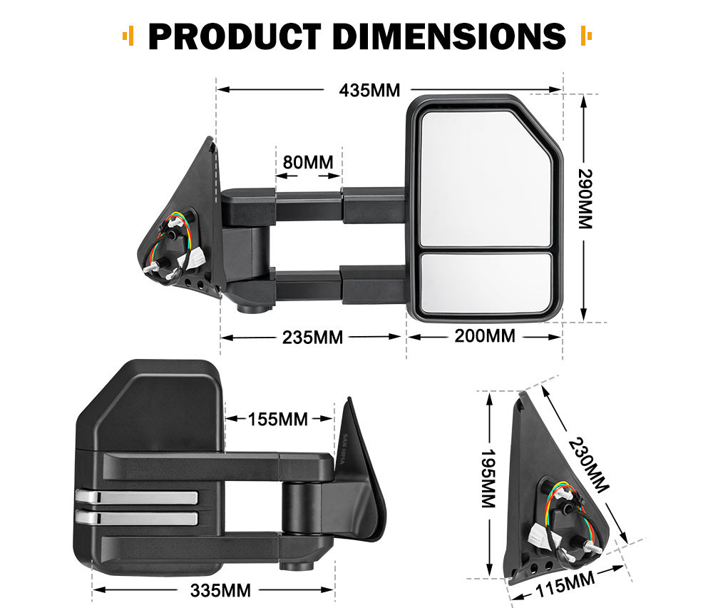 SAN HIMA Extendable Towing Mirrors fit NISSAN PATROL GU/Y61 1997-2016 Black