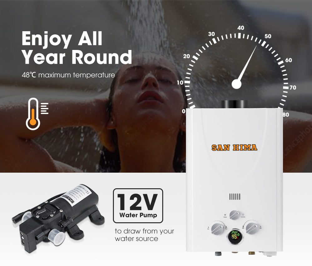 SAN HIMA Portable Gas Water Heater System 8L Outdoor Camping Shower Caravan
