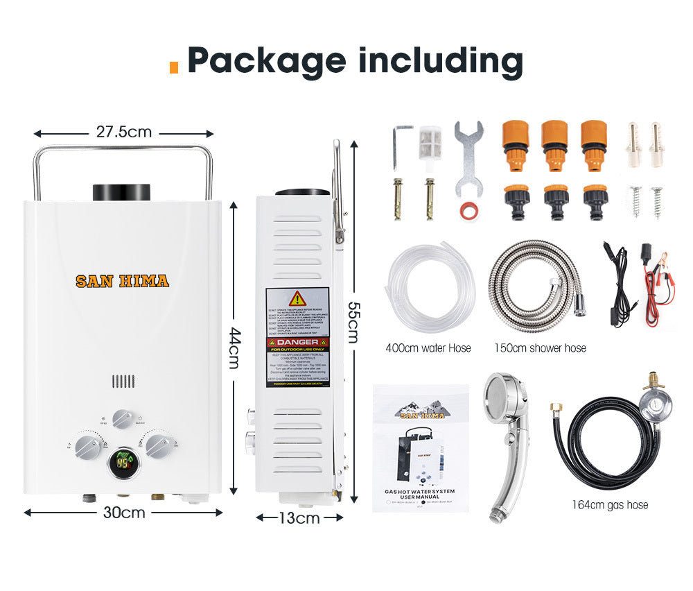 SAN HIMA Portable Gas Water Heater System 8L Outdoor Camping Shower Caravan