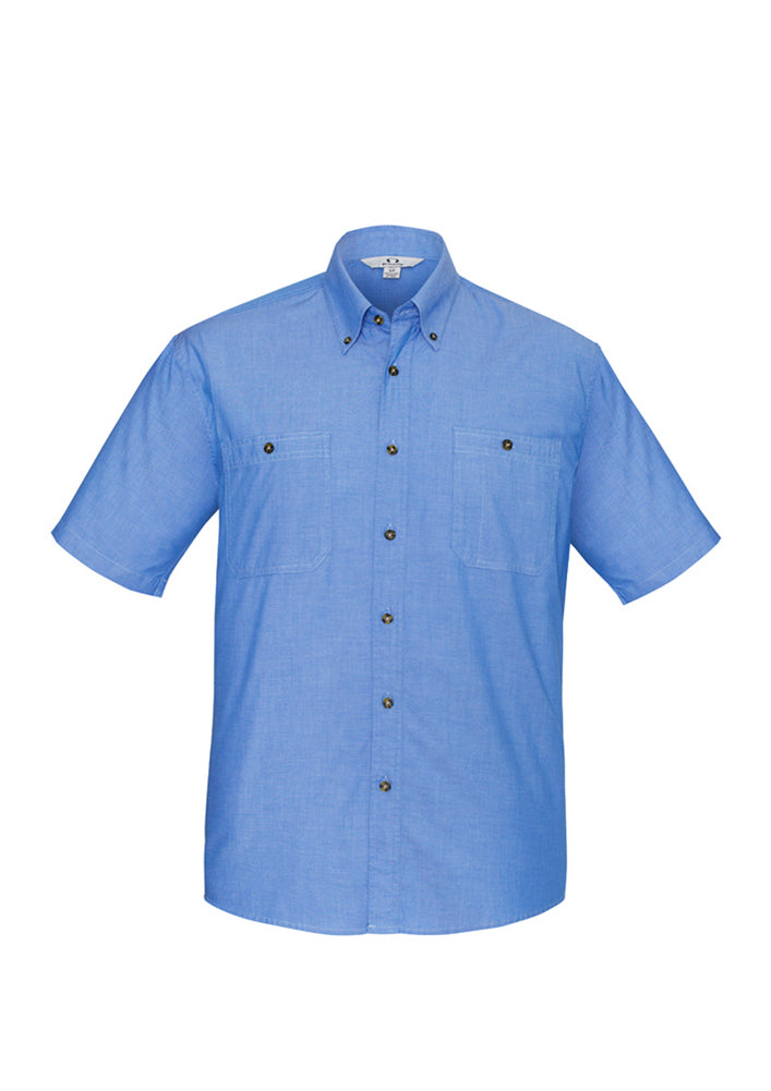 Biz Collection Mens Wrinkle Free Chambray Short Sleeve Shirt