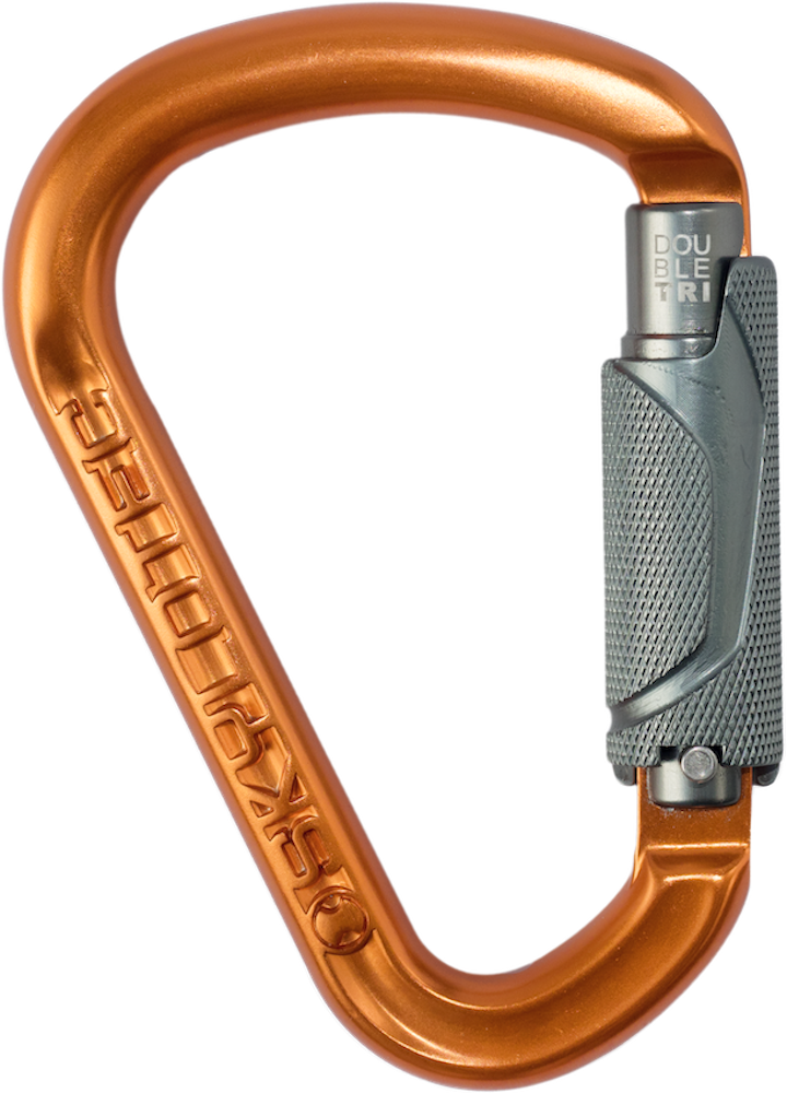 Double Tri 22kN Alloy D Shape Karabiner 180 Degree Technology 20mm Triple Action Gate Orange/Grey