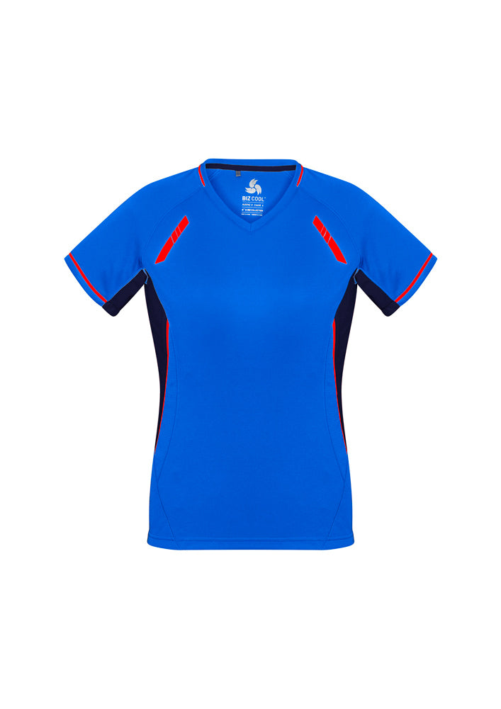 Biz Collection Ladies Renegade Tee Royal/Navy/Fluoro Orange