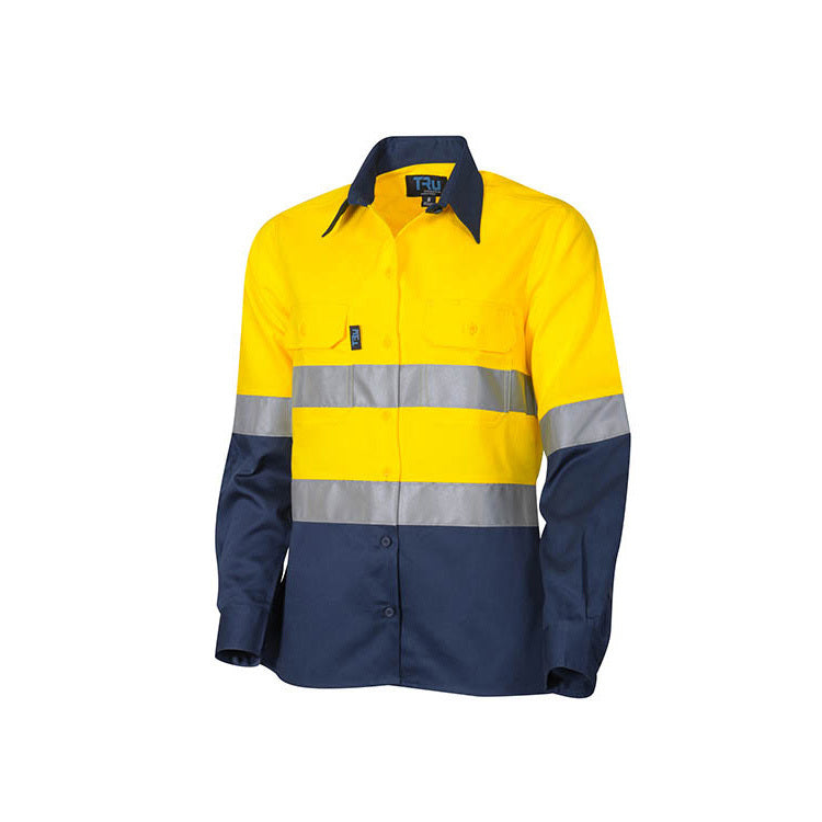 TRU Workwear Ladies Regular Weight Hi-Vis Cotton Vented Shirt with 3M Tape