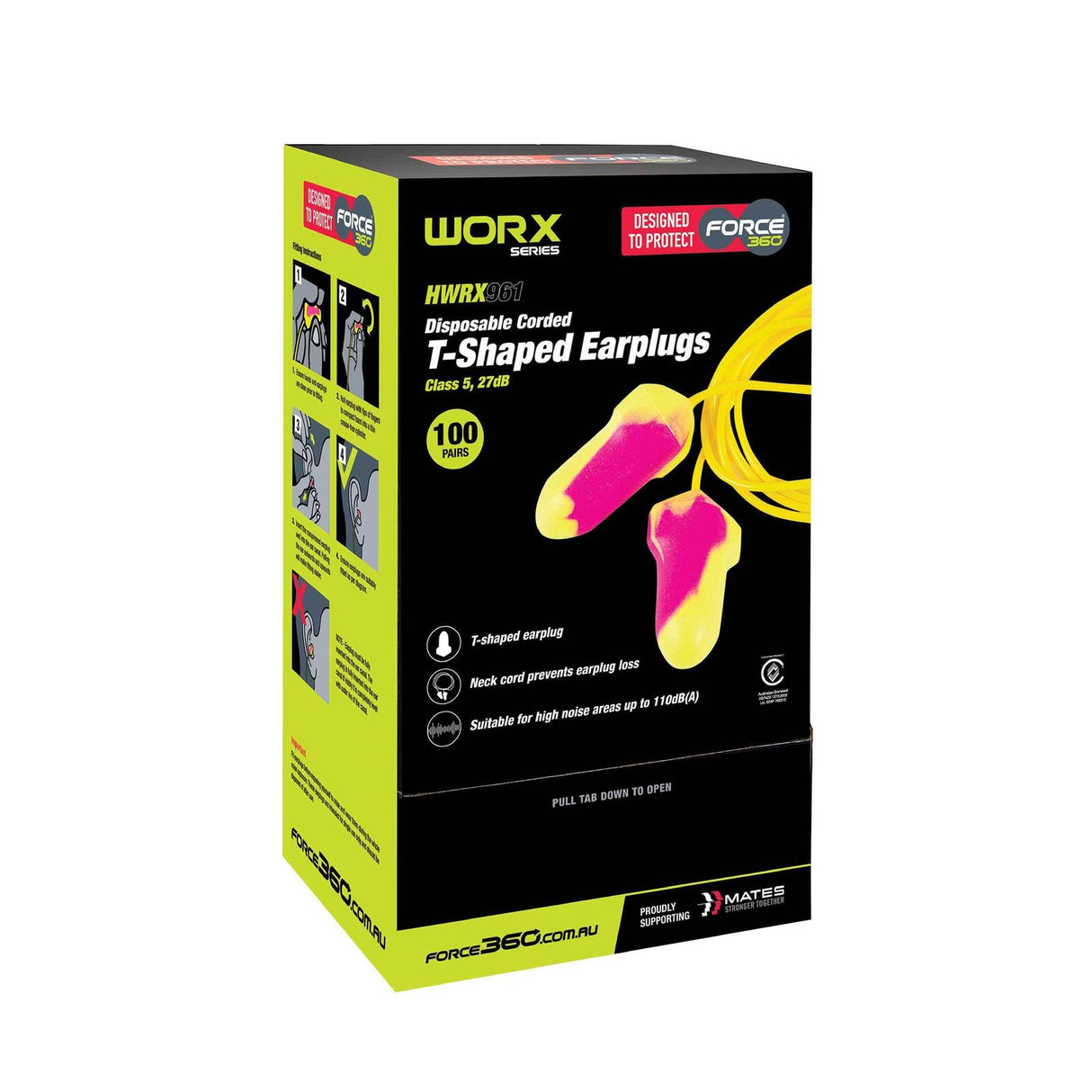 Force360 T-Shaped Corded Disposable Earplug