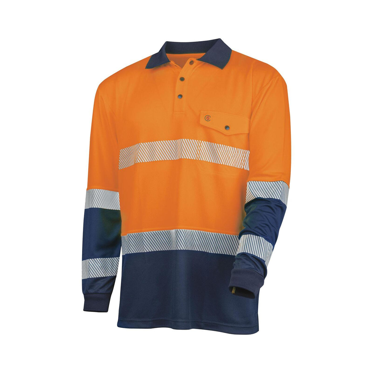 TRU Workwear Recycled Anti-Microbial Micromesh L/S Two Tone Hi-Vis Polo Shirt With Segmented Tape