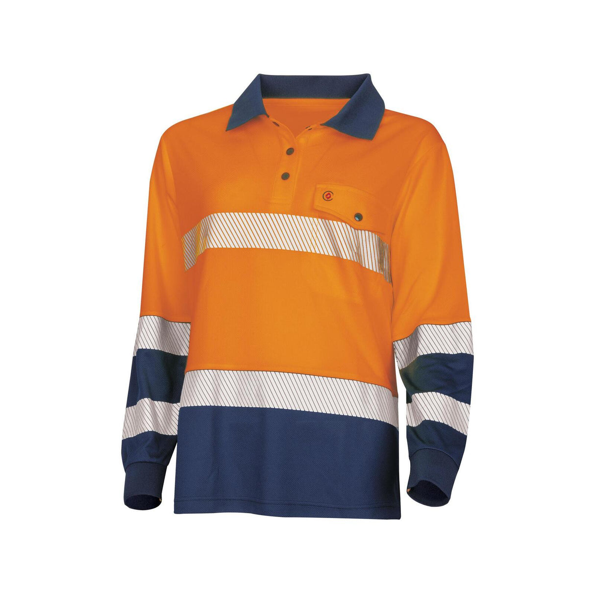 TRU Workwear Recycled Womens Anti-Microbial Micromesh L/S Two Tone Hi-Vis Polo Shirt With Segmented Tape