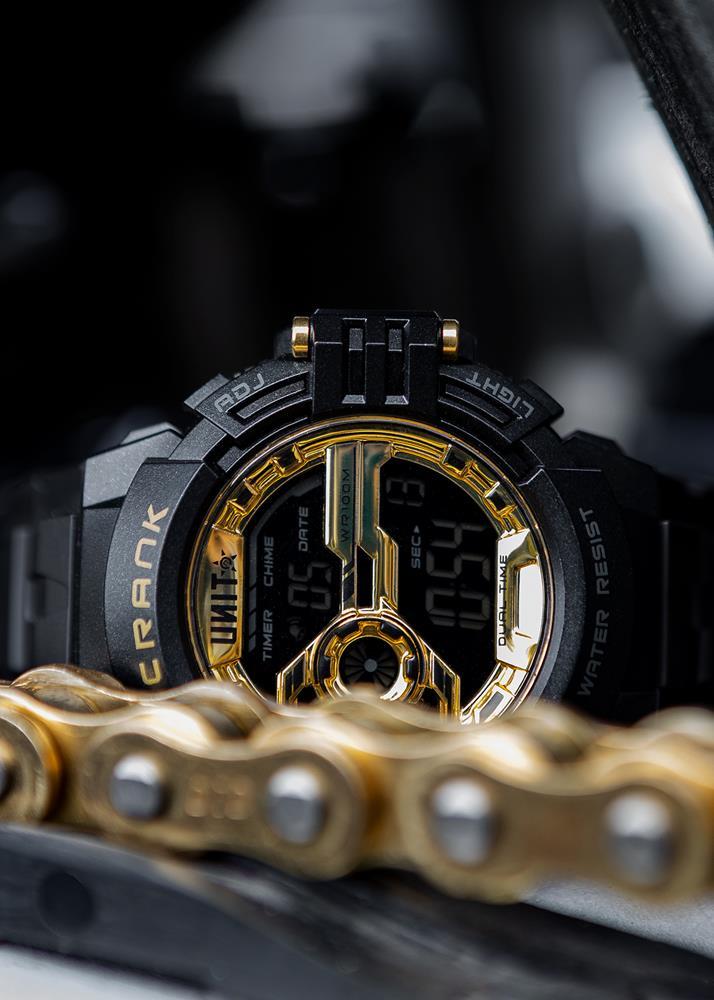 Unit Mens Watch Crank Black Gold OSFM Blk Gold