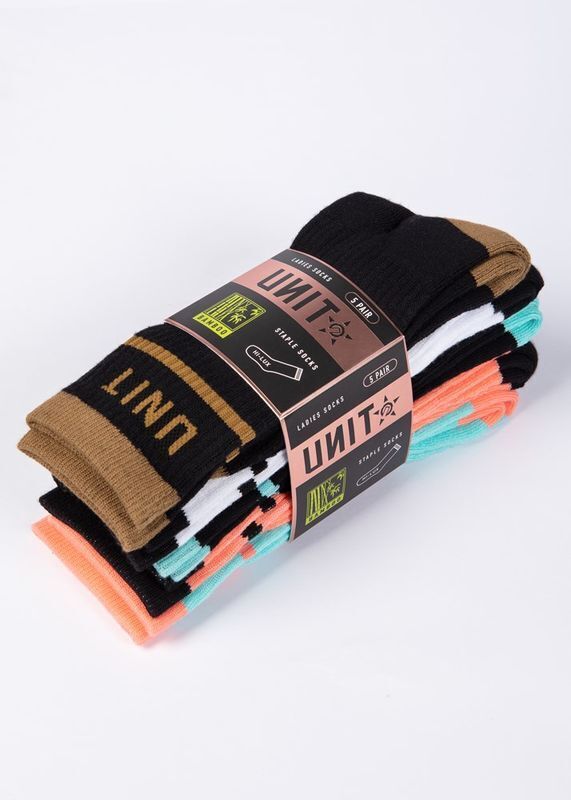 Unit Ladies Socks Hi-Lux 5 Pack Staple Multi Colour