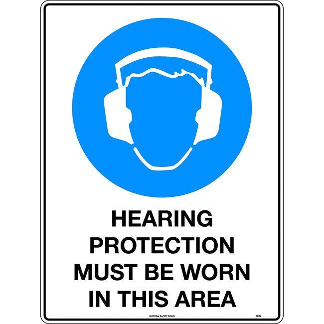 Hearing Protection Must Be Worn In This Area Mining Safety Sign 450x300mm Metal