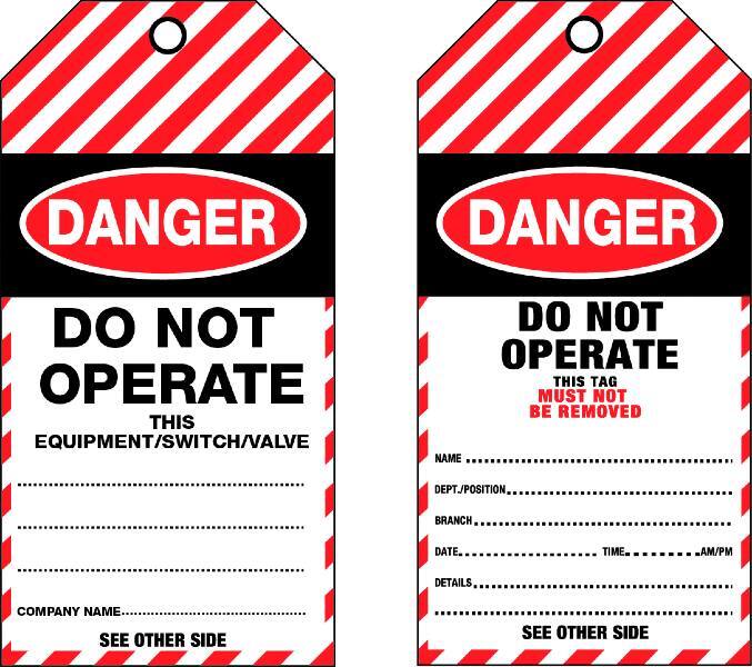 Danger Do Not Operate As TDT100TP Tear Proof Tags 100x Pack
