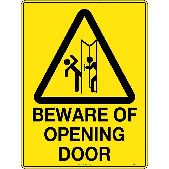 Caution Beware of Opening Door Safety Sign 300x225mm Poly