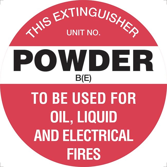 Fire Extinguisher Marker Powder B(E) White Safety Sign 200mm Disc Self Adhesive