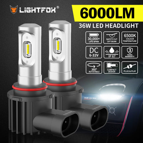 LIGHTFOX Pair Lumiled 9005 HB3 LED Headlight Kit High/Low Beam Replace Xenon Halogen Globe