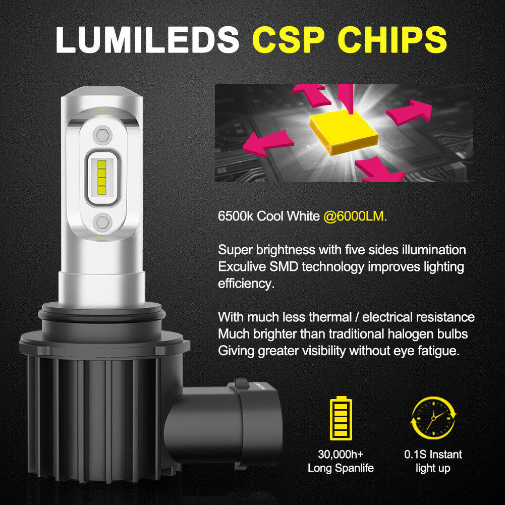 LIGHTFOX Pair Lumiled 9006 HB4 6000LM LED Headlight Kit High/Low Replace Xenon Halogen Globe