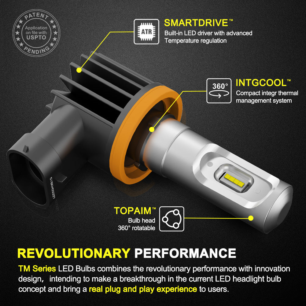 LIGHTFOX Pair Lumiled H9 6000LM LED Headlight High/Low Beam Vehicle Replace Halogen Xenon