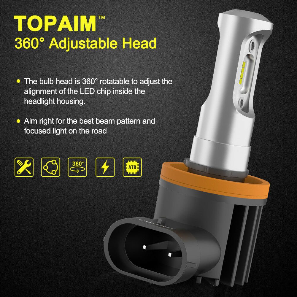 LIGHTFOX Pair Lumiled H8 6000LM LED Headlight Kit High/Low Beam Replace Xenon Halogen Globe