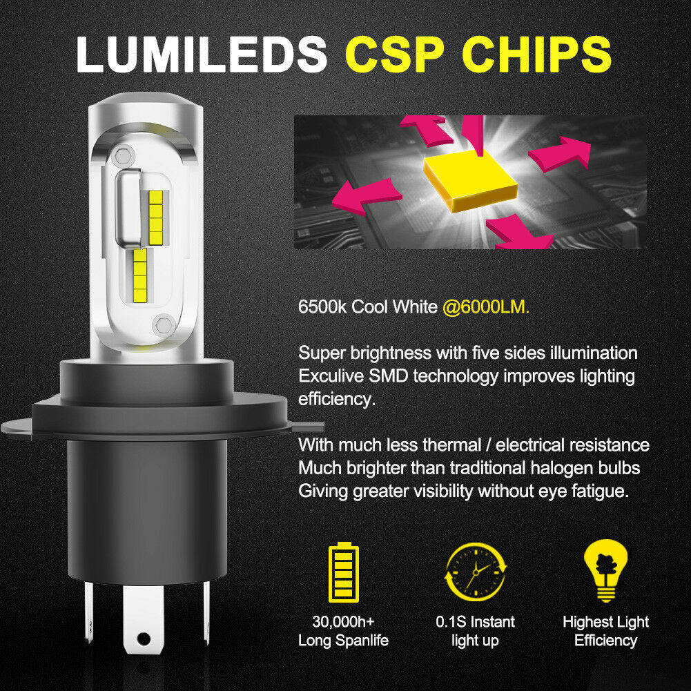 LIGHTFOX Pair 9003 H4 6000LM LED Headlight kit 6500K Lamp Bulbs Globes Hi/Lo Beam Upgrade