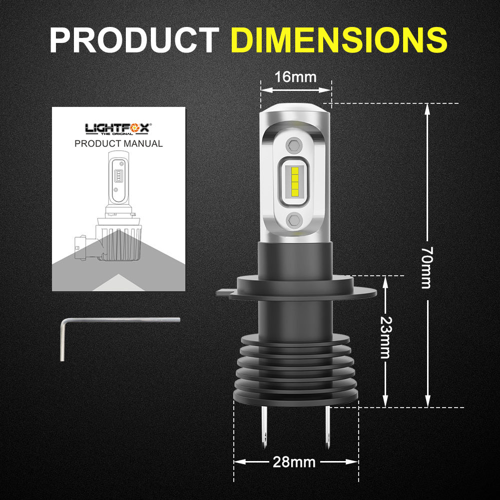 LIGHTFOX Pair Lumiled LED Headlight Kit H7 6000LM High/Low Beam Replace Xenon Halogen Globe