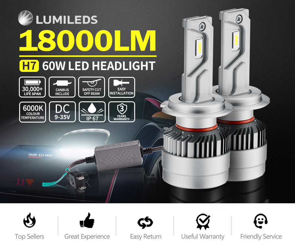 LIGHTFOX Pair Philips H7 Led Headlight Kit 18000LM Hi/Low Beam Vehicle Car Replace Halogen